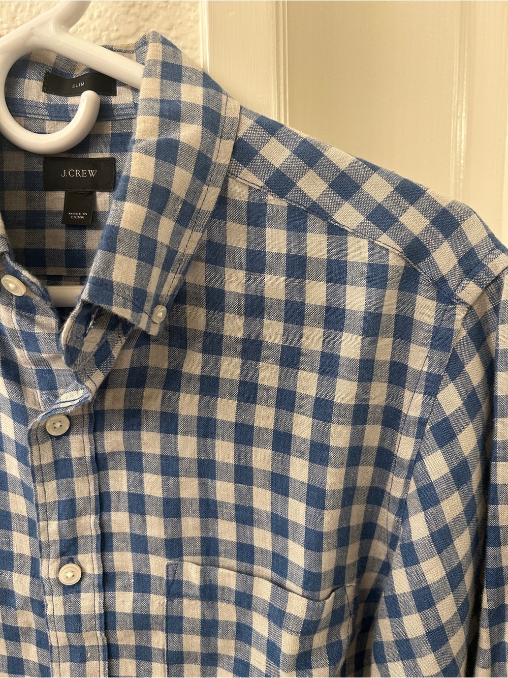 J.Crew Size S Blue Gingham Linen Long Sleeve Shirt Preppy Academia Date Night